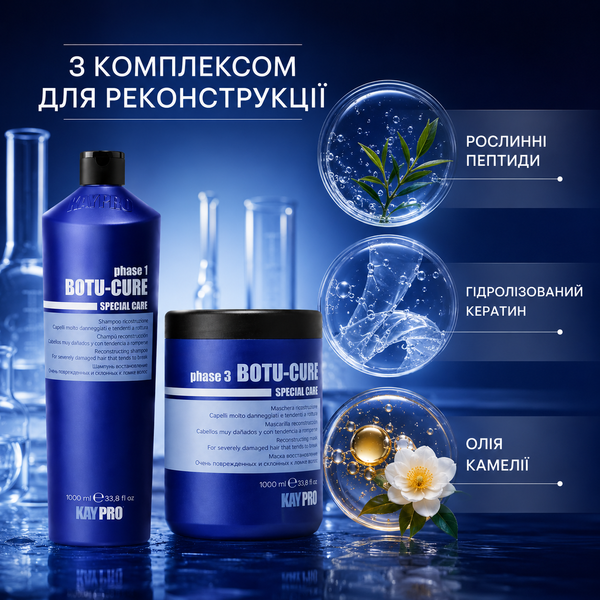 Набор для реконструкции KayPro Botu-Cure шампунь+маска 1000 мл с кератином КейПро Боту Кюр для тонких и поврежденных волос 1222182 / 1222170 фото