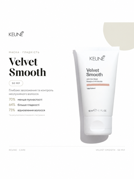 Разглаживающая маска против пушистости Keune Care Velvet Smooth Anti-Frizz Mask 50 мл 1282175 фото