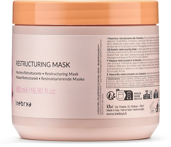 Відновлювальна маска з кератином Inebrya Keratin Restructuring Mask 500 мл 1254395 фото