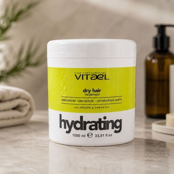Маска зволожуюча для сухого волосся Vitael Dry Hair Hydrating Mask 1000 мл Вітаель глибока гідратація, пом'якшення та відновлення еластичності пасен VTL0012 фото