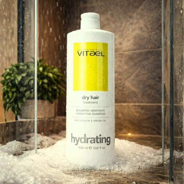 Увлажняющий шампунь для сухих волос Vitael Dry Hair Hydrating Shampoo 1000 мл Витаель бережное очищение, глубокая гидратация и восстановление гидробаланса волос VTL0013 фото