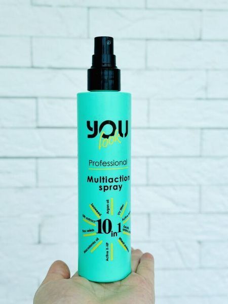 Мультиспрей мгновенного действия 10 в 1 для волос You Look Professional 10 in 1 Multiaction Spray 200 мл Мультиспрей Ю Лук зеленый 1249252 фото