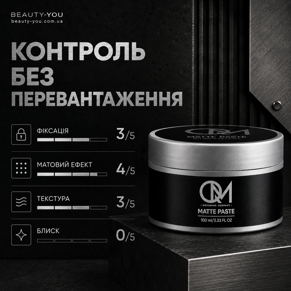 Помада для волос ТМ QM Matte Paste 100 мл мужская для укладки сильная - средняя фиксация водная основа 4820216920284 фото