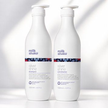 Профессиональный набор Milk Shake Silver Shine (Шампунь + Кондиционер) 1000 мл фиолетовый шампунь для светлых, седых и белых волос. 1255916 / 1255913 фото